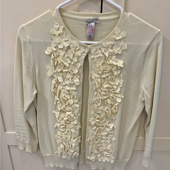 DownEast Sweaters - DownEast Ivory Cardigan with Petal Accents